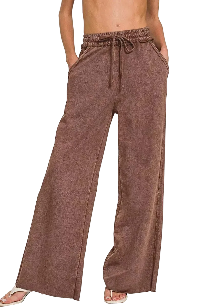 Zenana washed French terry sweatpants in soft cotton with drawstring and pockets for casual wear