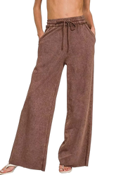Zenana washed French terry sweatpants in soft cotton with drawstring and pockets for casual wear