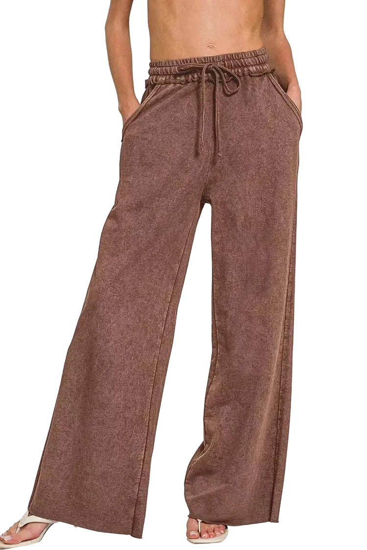 Zenana washed French terry sweatpants in soft cotton with drawstring and pockets for casual wear