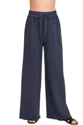 Zenana Drawstring French Terry wide leg sweatpants in soft cotton with pockets and relaxed fit