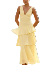 Sleeveless ruffled layered backless maxi dress with tied detail in polyester fabric