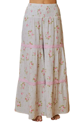 Lightweight BiBi Rose Printed Gauze smocked maxi pants with floral print and delicate trim