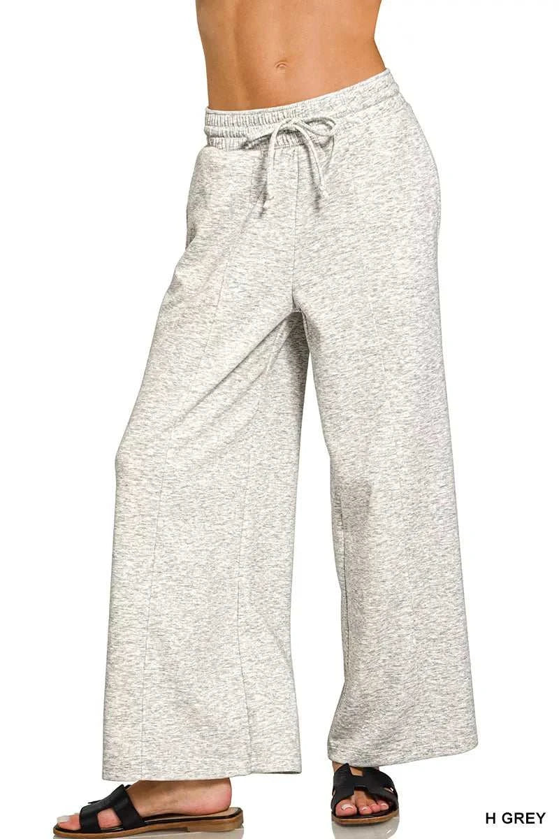 Zenana Scuba Drawstring wide leg pants in soft stretch fabric with adjustable waist and pockets