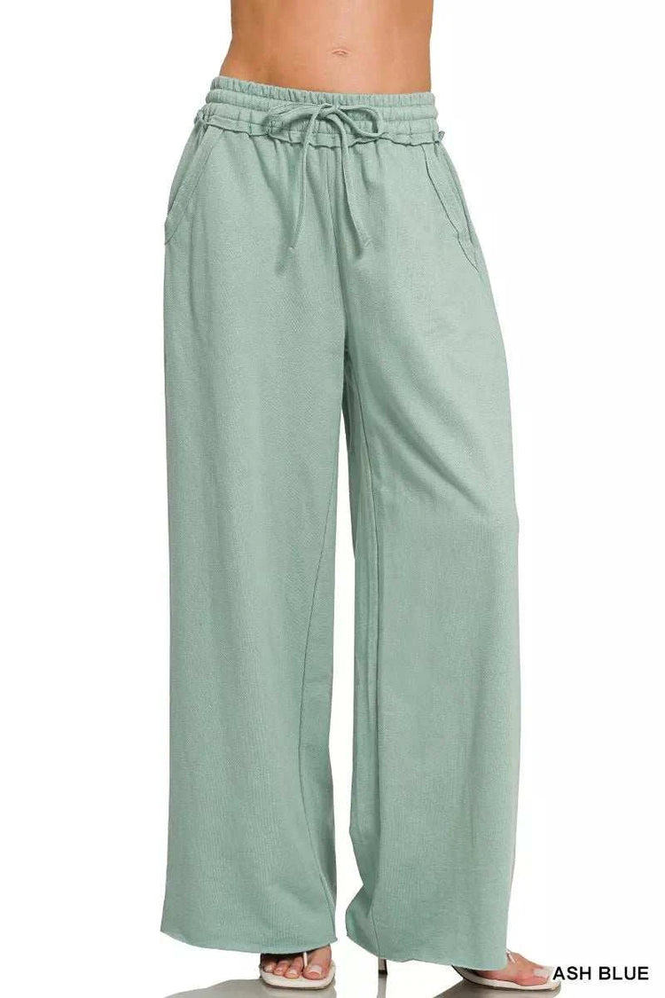 Zenana French Terry wide leg sweatpants with drawstring and pockets in soft breathable cotton fabric
