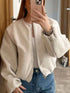 Plus size casual fleece zip-up bomber jacket in oversized fit with zipper closure