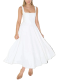 Black square neck sleeveless midi dress with slight stretch and basic style