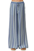 Women wearing SO ME stripe wide leg pull on pants with elastic waist and pockets