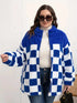 Checkered fleece oversized zip up jacket with thick polyester fabric and zipper closure