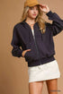 Umgee zip-up fleece hooded jacket with drawstring hood and ribbed cuffs in neutral color