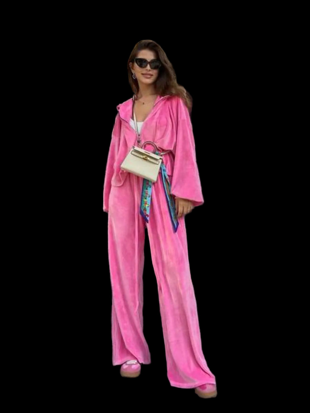Two-piece hooded jacket and pants set in basic style with slight stretch, made of polyester and spandex